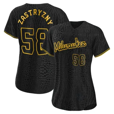 Rob Zastryzny Women's Replica Milwaukee Brewers Black Snake Skin City Jersey