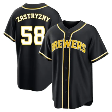 Rob Zastryzny Youth Replica Milwaukee Brewers Black Fashion Out Jersey